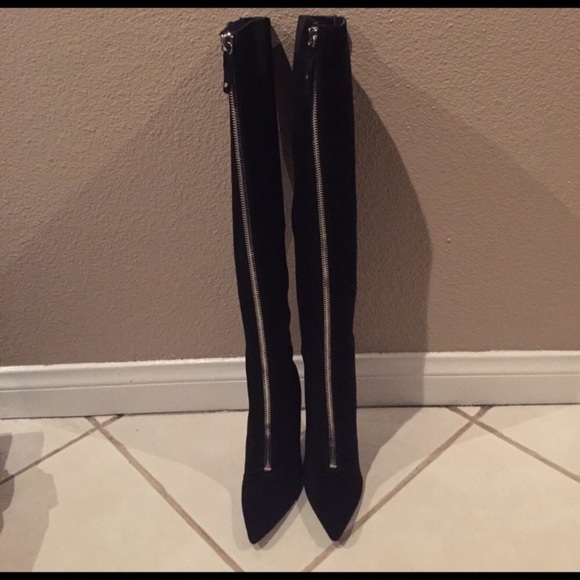 Alice + Olivia Tall ZIP Suede Leather Heel Boots - Picture 3 of 8